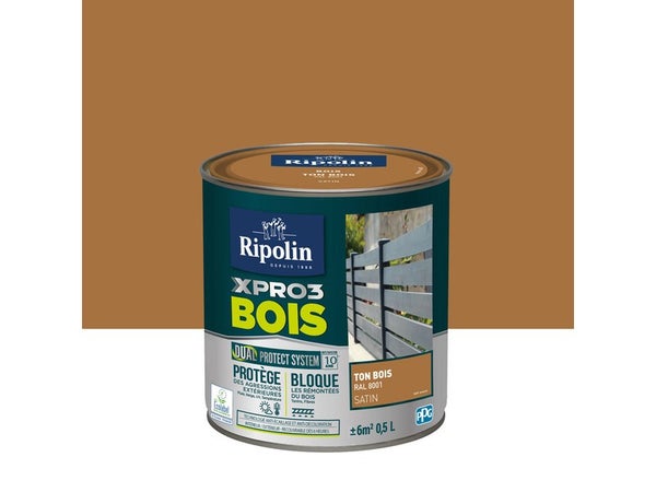 Peinture Bois Extérieur / Intérieur Xpro3 Ripolin, Ton Bois Satiné 0.5 L