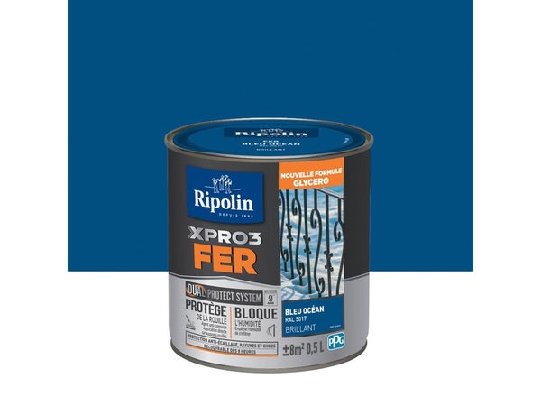 Peinture Fer Extérieur Xpro3 Ripolin Bleu Ocean Brillant 0.5 L