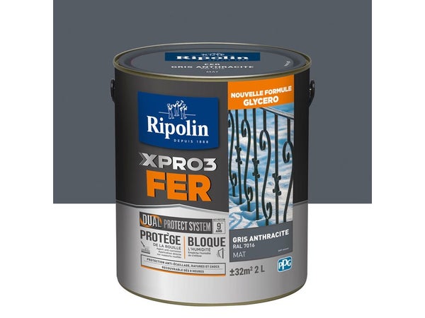 Peinture Fer Extérieur Xpro3 Ripolin Gris Anthracite Mat 2 L