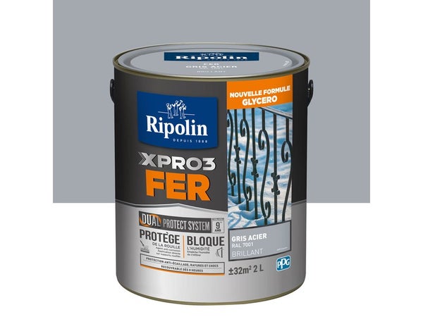 Peinture Fer Extérieur Xpro3 Ripolin Gris Acier Brillant 2 L