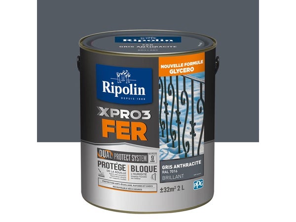 Peinture Fer Extérieur Xpro3 Ripolin Gris Anthracite Brillant 2 L