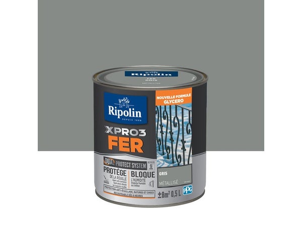 Peinture Fer Extérieur Xpro3 Ripolin Gris Met Mat 0.5 L