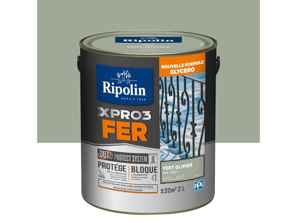 Peinture Fer Extérieur Xpro3 Ripolin Vert Olivier Brillant 2 L