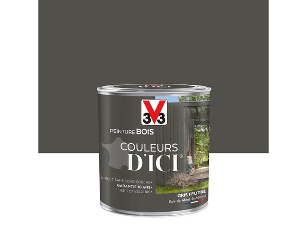 Peinture Bois Extérieur Couleurs D'Ici® V33, Gris Feutré Velours 0.5 L