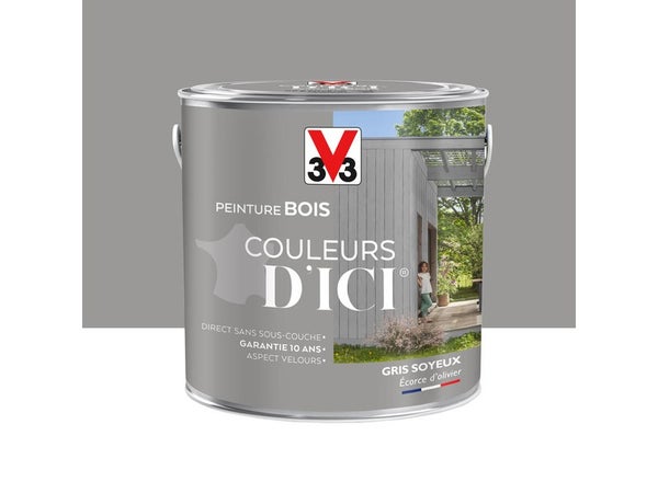 Peinture Bois Extérieur Couleurs D'Ici® V33, Gris Soyeux Velours 2 L