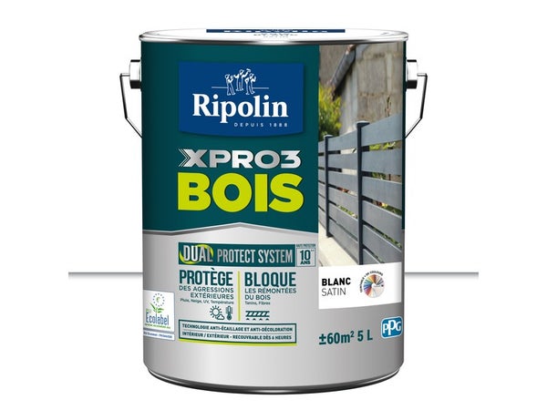 Peinture Bois Extérieur / Intérieur Xpro3 Ripolin, Blanc Satiné 5 L