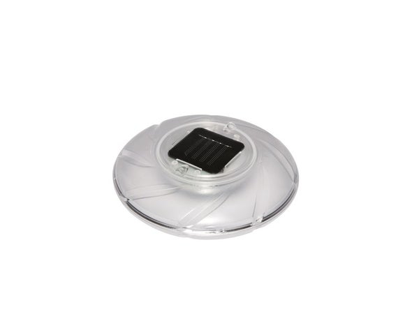 Lampe solaire pour piscine hors-sol acier et bois, diam.18 cm, multi-couleur