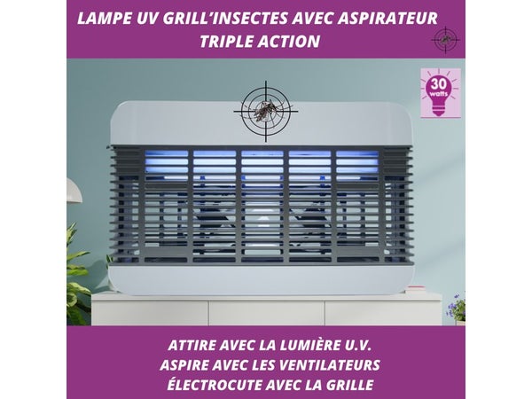Aspirateur lampe UV, GRILL'INSECTES, protège 100 m²