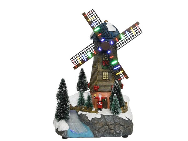 Décoration de Noël lumineux int moulin a vent 25led multicolore a pile 18x27x26