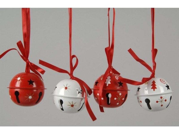 Décoration de Noël a suspendre grelot metal rouge/blanc 6cm 4 variantes