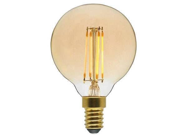 Ampoule décorative led à filament ambré globe E14, LEXMAN, 40 W diam. 60 mm