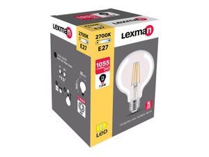 Ampoule led à filament globe 95 mm E27 75 W blanc chaud, LEXMAN