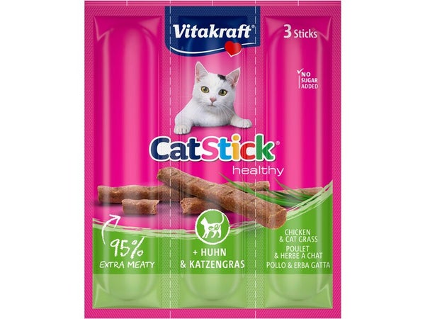 Lot de 3 friandises pour chat VITAKRAFT Stick mini poulet + herbe à chat