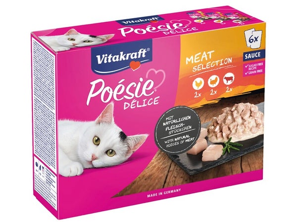 Lot de 6 pâtées pour chat VITAKRAFT Poésie Délice, multipack viandes, 85 g