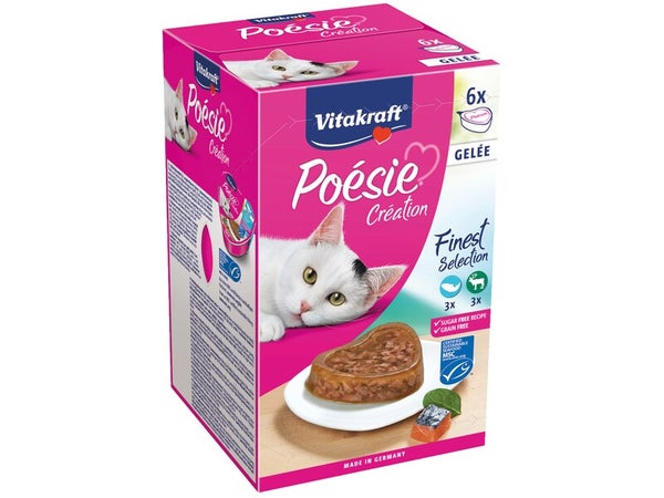 Lot de 6 pâtées pour chat VITAKRAFT Création Poésie, assortissement gelée, 85 g
