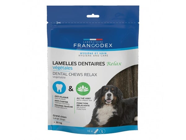Friandise chien +30kg lamelles à mâcher anti plaque/tartre relax x15 pcs FRANCODEX