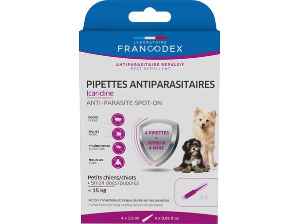 Antiparasitaire chiot/chien - 15 kg pipettes 4 x 1.5 ml
