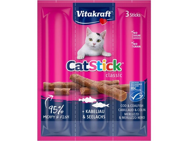 Lot de 3 friandises pour chat VITAKRAFT Stick mini colin/cabillaud