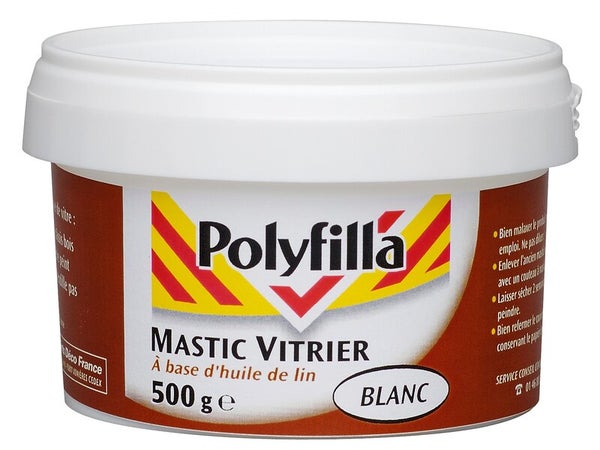 Mastic vitrier huile de lin blanc Polyfilla pot 500 g