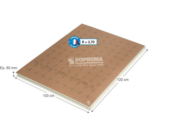 Panneau pour isolation polyurethane SOPREMA®, R=3.7, Ep.80mm,1.2x1m