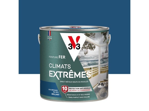 Peinture extérieure fer Climats extrêmes V33 bleu Bretagne brillant 2L