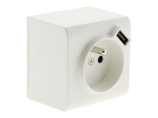 Prise avec terre et prise chargeur usb saillie, complet Besto, blanc