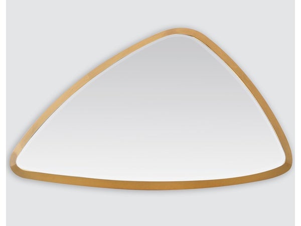 Miroir triangulaire biseauté doré, l.27 x H.46 cm