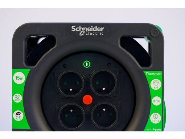 Enrouleur de câble électrique 15m - H05VVF - 3G 1,5mm², SCHNEIDER ELECTRIC