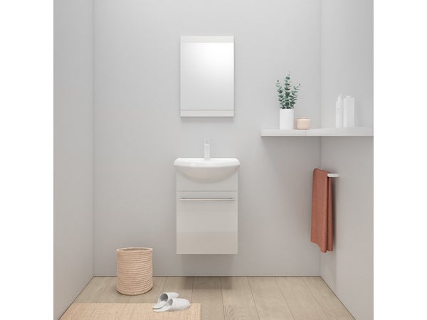 Lave main meuble sous vasque + vasque l.42 x H.60 x P.25 cm +miroir  blanc Aroa