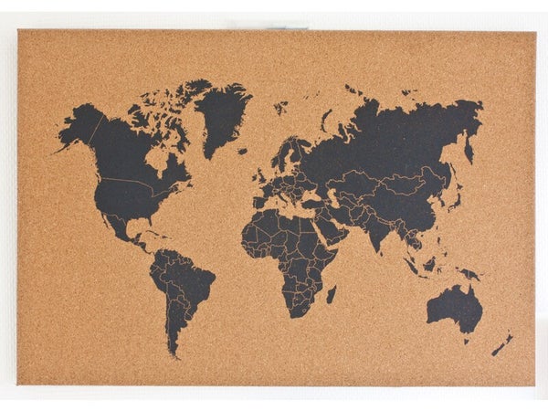 Tableau Mappemonde liege imprime marron, l.60 x H.40 cm