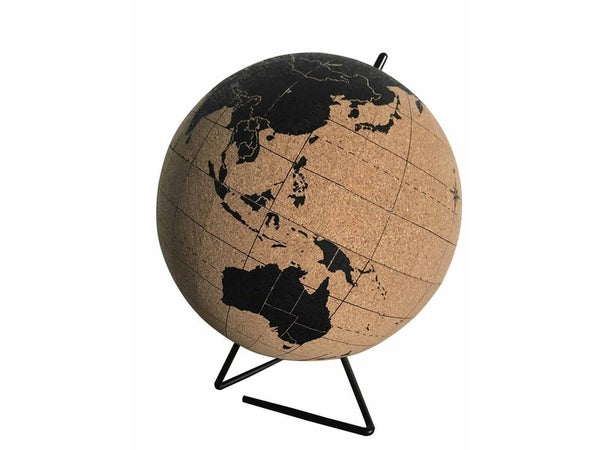 Globe terrestre liege D.20 cm, impression carte du monde marron/noir