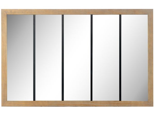 Miroir rectangulaire atelier bois et métal, chêne clair, l. 140 x H. 90 cm