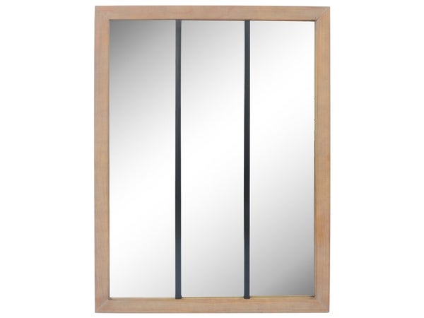 Miroir rectangulaire atelier bois et métal, naturel, l. 85 x H. 113 cm