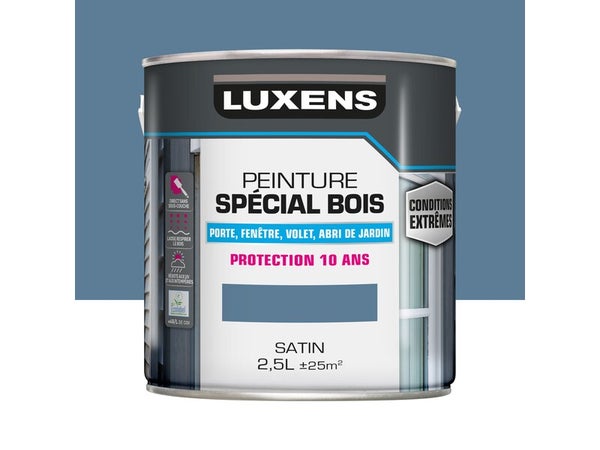 Peinture exterieure bois, mdf, osb Conditions extremes LUXENS bleu provence sati