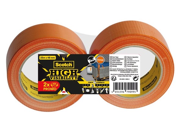 Lot de 2 adhésifs de réparation High visibility SCOTCH L.25 m x l.48 mm orange