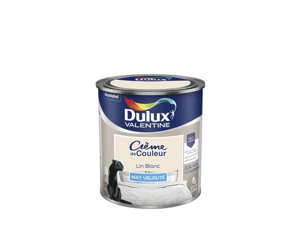 Peinture mur, boiserie Crème de couleur DULUX VALENTINE lin blanc mat 0.5 L