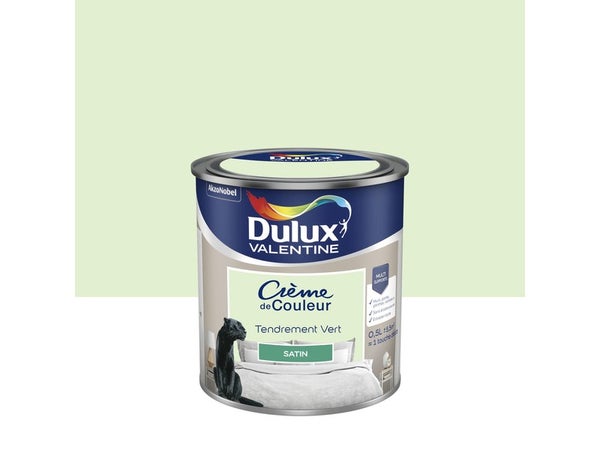 Peinture mur, boiserie Crème de couleur DULUX VALENTINE tendrement vert satiné 0.5 L