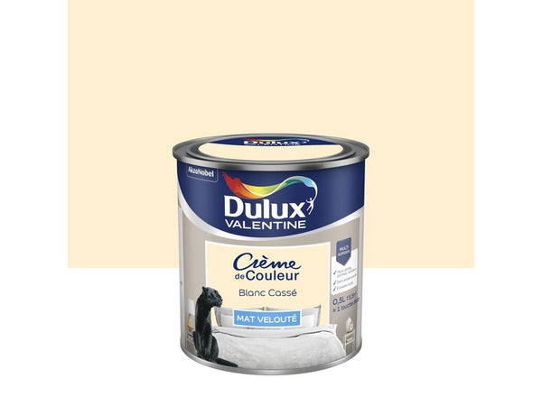 Peinture mur boiserie mat, DULUX VALENTINE Crème de couleur,  blanc cassé, 0.5 litre