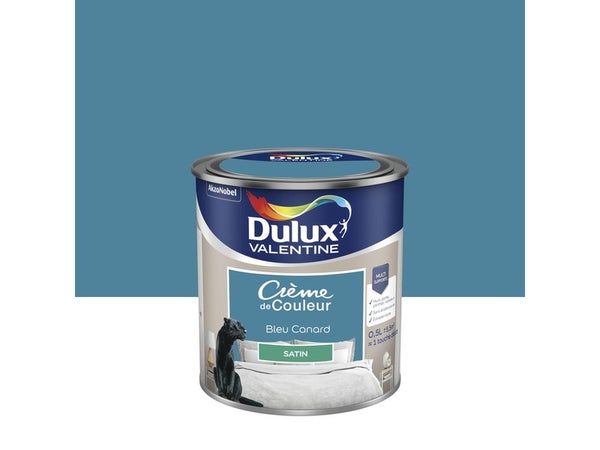Peinture bleu canard mur, boiserie Creme de couleur DULUX VALENTINE satine 0.5 l