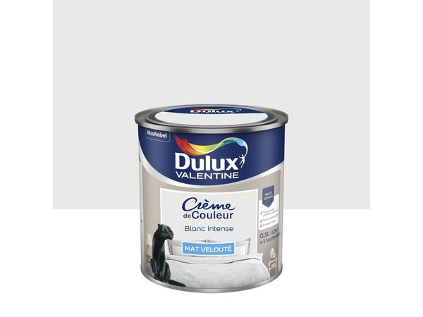 Peinture blanc intense mur, boiserie Creme de couleur DULUX VALENTINE mat 0.5 l