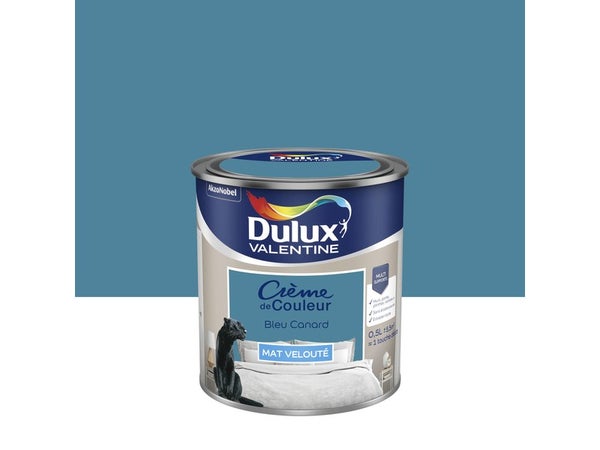 Peinture bleu canard mur, boiserie Creme de couleur DULUX VALENTINE mat 0.5 l