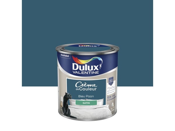 Peinture mur, boiserie crème de couleur DULUX VALENTINE bleu paon satiné 0.5L
