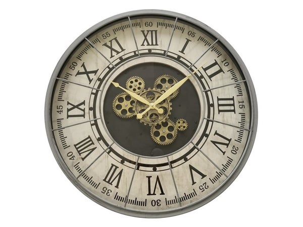 Horloge métal mécanisme gris 57 cm