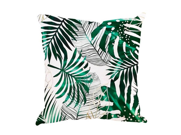 Coussin déperlant Sunny jungle, l.45 x H.45 cm,  blanc et vert