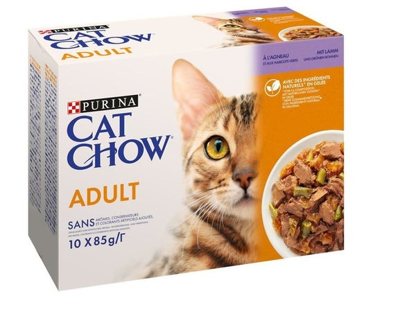 Patée pour chat adulte à l'agneau haricots Cat Chow, PURINA, 10 x 85 g