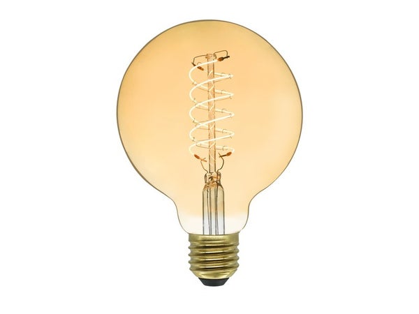 Ampoule led globe 95mm, décorative à filament spirale twist, E27 5.8 W=45W, 500LM, ambre, LEXMAN
