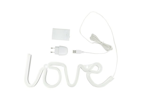 Lampe, design, plastique blanc, INSPIRE Néon Love, USB + batterie