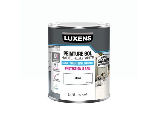 Peinture pour sol garage béton et carrelage haute resistance, LUXENS, 0.5 L blanc satiné