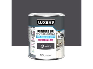 Peinture pour sol garage béton et carrelage haute resistance, LUXENS, 0.5 L granit 1 satiné