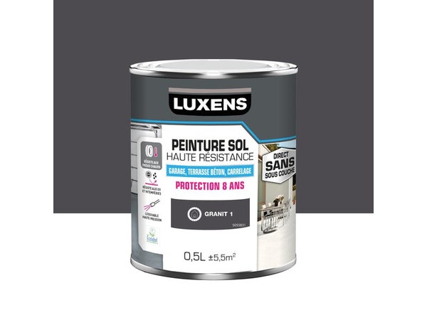 Peinture pour sol garage béton et carrelage haute resistance, LUXENS, 0.5 L granit 1 satiné